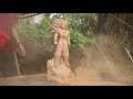How to Carve GOKU Super Saiyan 3 FLYING OUT OF WOOD - sculpture timelapse