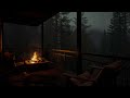 Rain For Sleep, Relaxing and Meditation in Cabin Balcony with Cozy Fireplace
