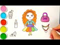 How to draw cute Girl and accessories Easy | Draw, color and paint for kids and beginners