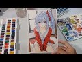 watercolor painting step by step !!! coloring anime using watercolor and gouache || anime painting