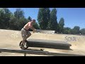 Unicycling in the skatepark