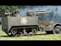 M3 Halftracks, one with 105mm Howitzer, in a reenactment at the Overlord Show 2024.