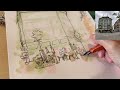 Sketching a street scene in Zurich with ink and watercolor| Balance is the key