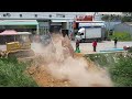 Amazing Showing Technique Making Canal Crossing By KOMATSU Dozer D31P & Truck5T Spreading Stone