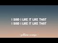 I Like It - Cardi B (Feat. J Balvin, Bad Bunny) (Lyrics) 🎵