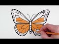 How to Draw Butterfly Easy | Monarch butterfly drawing and coloring | Art Tutorial