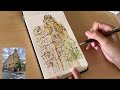 One building, two sketching techniques| Ink & watercolor tutorial
