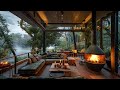 Soft Jazz & Crackling Fireplace for You to Study, Focus & Work | Spring Nature Lakeside Coffee Space