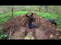 Building complete and warm survival shelters | Bushcraft Camping In Heavy Rain. Fireplace Cooking