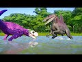 Stegoceratops vs All Carnivores Dinosaurs Fighting in Jurassic World Evolution, T-Rex, Spinosaurus