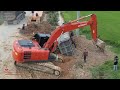 Unexpected​ Dumper Truck Fall Down​ In Water And Fails Recovery With Hitachi Zaxis 210LCH