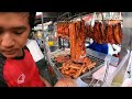 Cambodian street food - tasty yummy Grilled duck, fish, pigs intestine & pork ribs