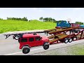 Double Flatbed Trailer Truck vs Speedbumps | Train vs Cars | Tractor vs Train | BeamNG.Drive #8