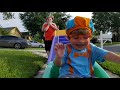 Tow Trucks for kids with Blippi Dressed Toddler Jonathan's PLayhouse Famous Tow truck Song 4k