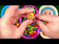 Satisfying | Magic Makeup Candy Mixing with Glossy Skittles Cosmetics Squishy Balls into Slime ASMR