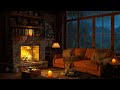 Sleep In This Cozy Room Ambience with Smooth Jazz Music & Rain On Window Sounds, Crackling Fireplace