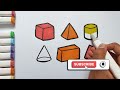 How to draw 3D shapes // drawing and painting cube , pyramid and cylinder for kids and Toddlers
