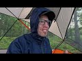 Test of rope ferry, tent camp on lake island, hiking & kayaking adventure.