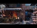 Winter Coffee Shop Street Ambience with Relaxing Smooth Jazz Music and Snow Falling