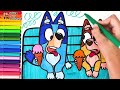 Drawing and Coloring Bluey and Bingo Eating Ice Cream 🐶🍦🌳 Drawings for Kids